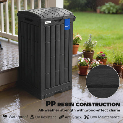 110 L Outdoor Bin with Dual Lid, Waterproof Plastic Trash Bin with Ashtray and Drip Tray, Garden Waste Trash Bin, Black