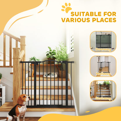 Metal 74-94cm Adjustable Pet Gate Safety Barrier w/ Auto-Close Door Black