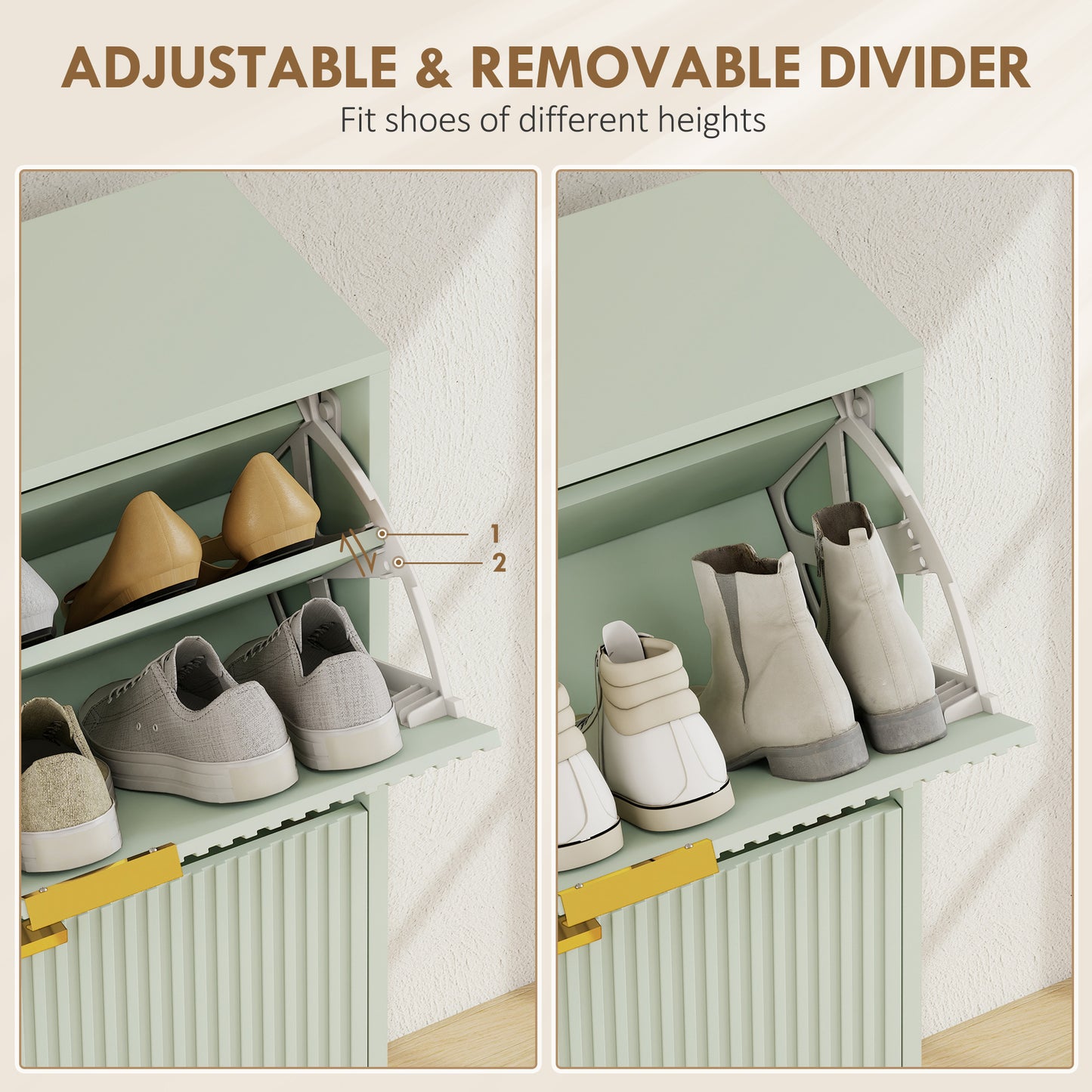 Elegant Two-Drawer Shoe Cabinet - Light Green