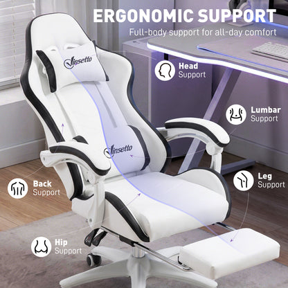 Gaming Chair, Computer Gamer Chair with Reclining High Back, Headrest, Lumbar Support, Footrest, Swivel Wheels, PU Leather