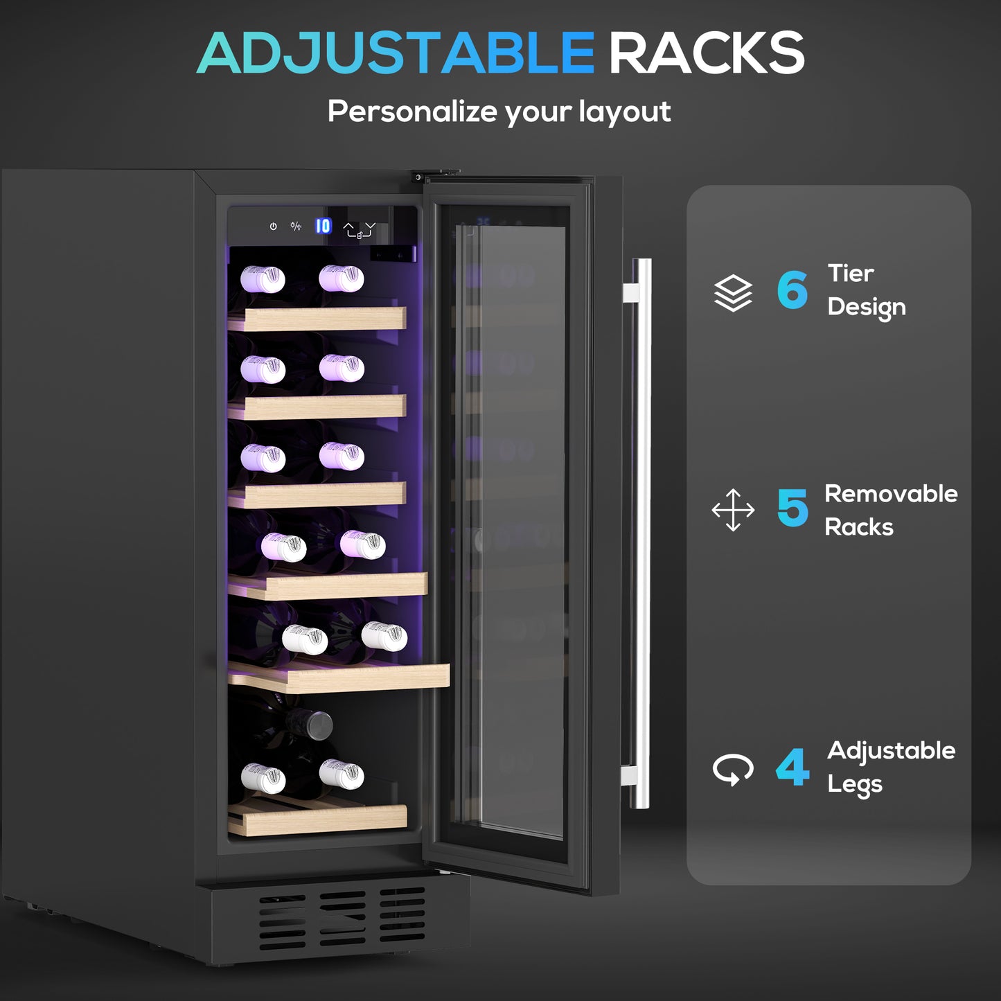 19 Bottle 5-18℃ Wooden Rack Wine Fridge - Black