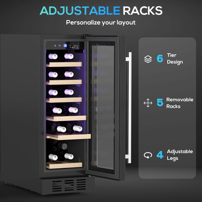19 Bottle 5-18℃ Wooden Rack Wine Fridge - Black