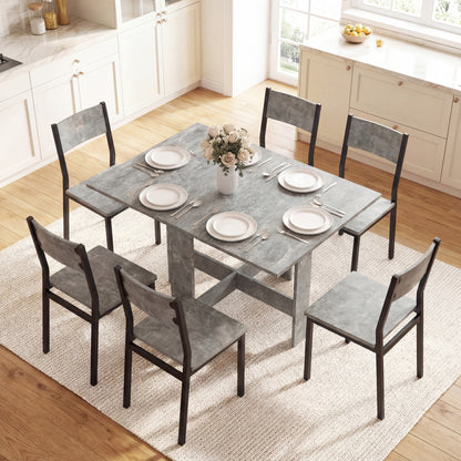 Folding Dining Table, Space-Saving Drop Leaf Kitchen Table for 4-6 People Grey