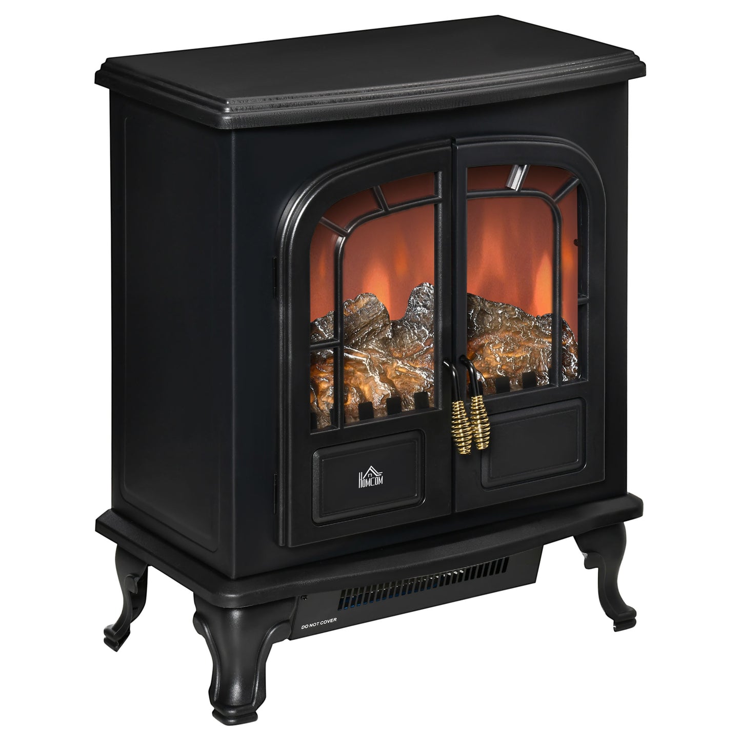 Electric Fireplace Stove Heater with LED Fire Flame Effect, Double Door, Freestanding & Portable with Overheat Protection