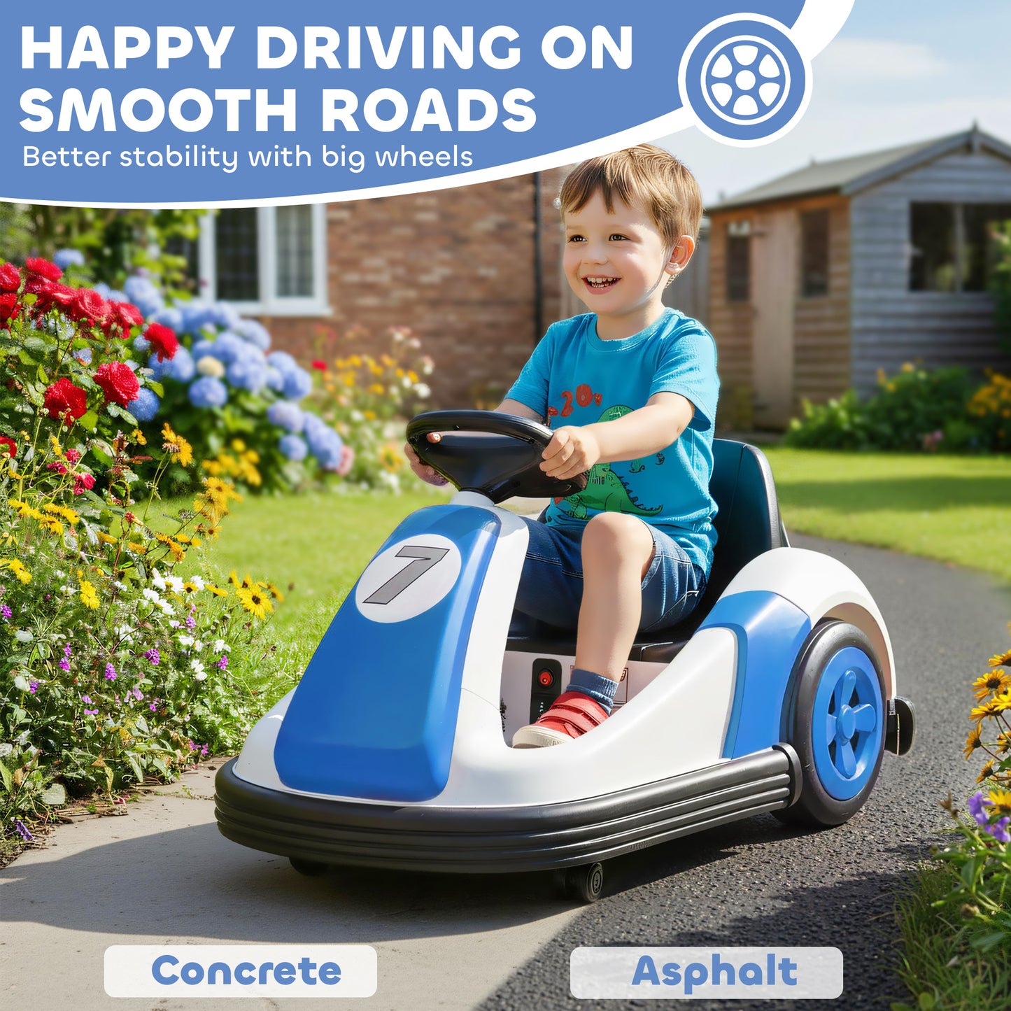 Kids Bumper Car with 360-Degree Rotation, 6V Electric Ride On Car with Music and Horn for 3-8 Years Old, Blue