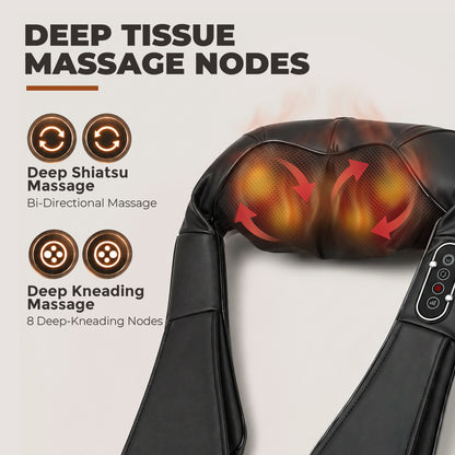 Neck and Shoulder Massager with Heat, Deep Tissue Shiatsu 3D Kneading Massager for Neck, Back, Waist, Foot and Leg