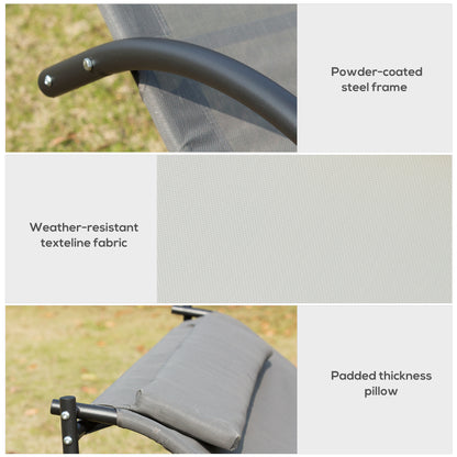 Double Sun Lounger, Rocking Lounger Sunbed Daybed with Armrest and Headrest Pillow, for Two, For Outdoor Patio Garden, Grey