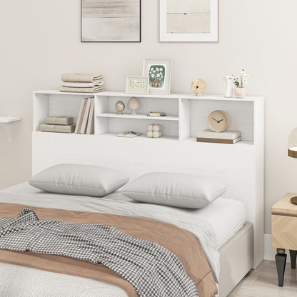 King-Size Headboard with Storage, Freestanding Bed Headboard with 4 Open Compartments for Bedroom, White