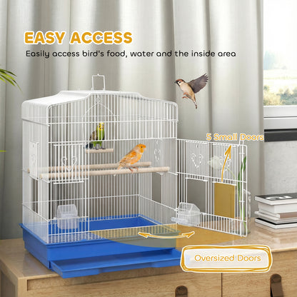 Large Metal Bird Cage with Perches, Food Bowls, Swing, for Budgies, Parakeets, Blue