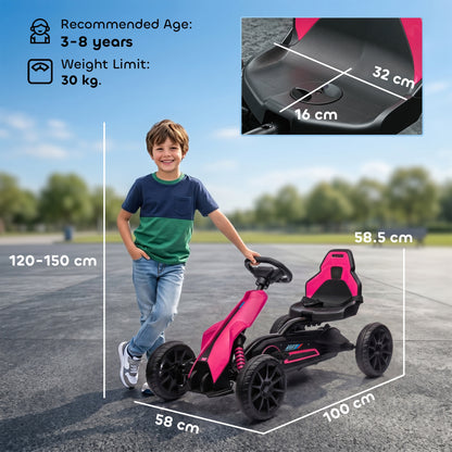 Kids Pedal Go Kart, with Adjustable Seat, EVA Wheels, Seat, Handbrake - Pink