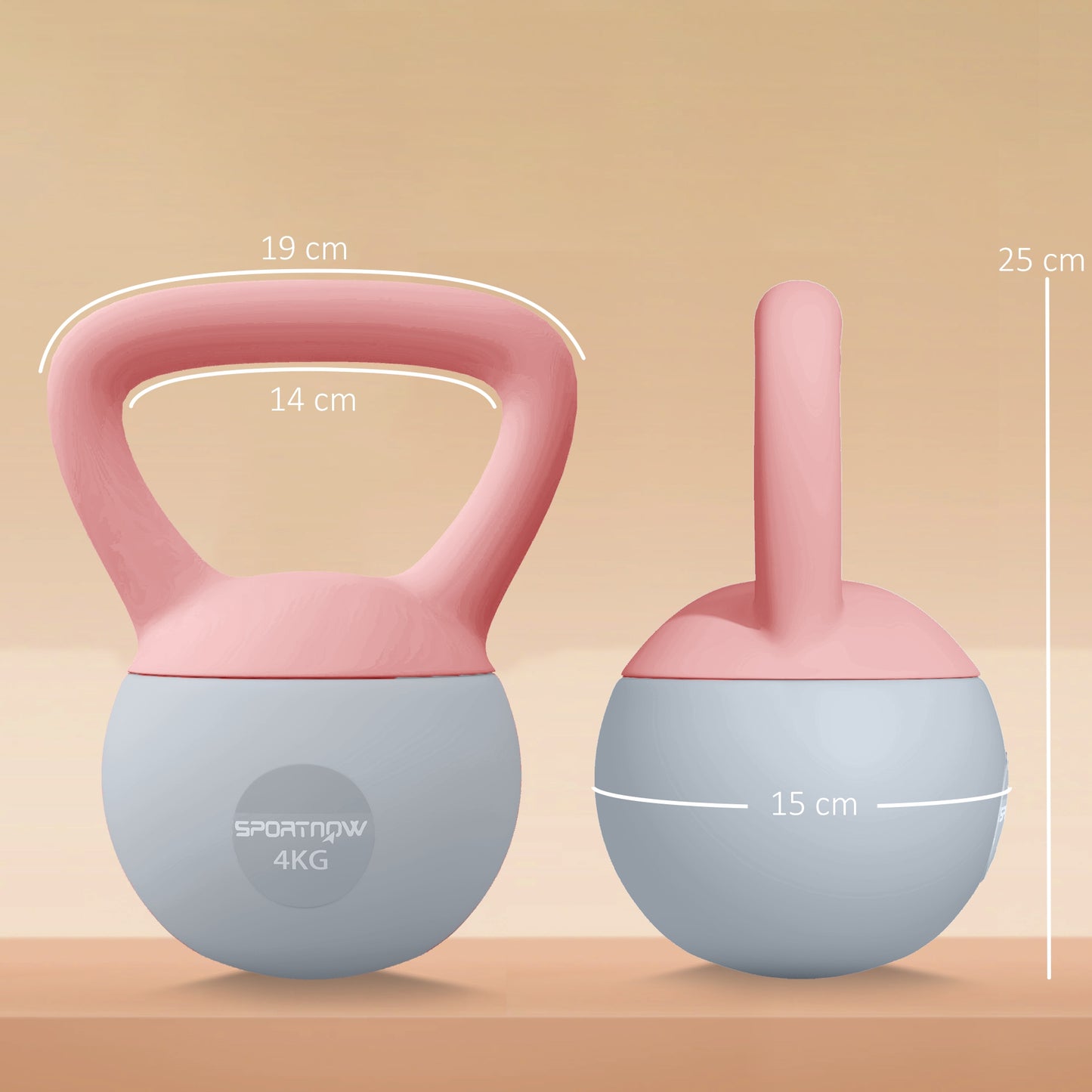 4KG Soft Kettlebell, Kettlebell with Non-Slip Handle for Home Gym, Weight Lifting, Strength Training, Pink/Grey
