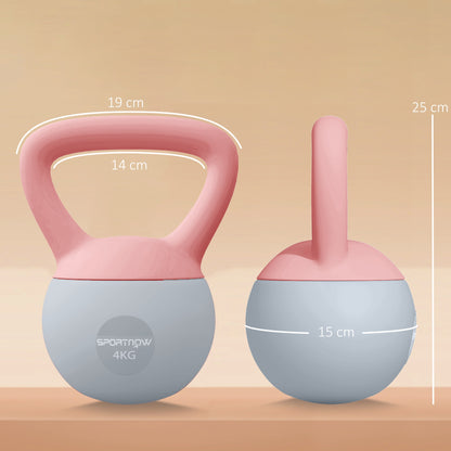 4KG Soft Kettlebell, Kettlebell with Non-Slip Handle for Home Gym, Weight Lifting, Strength Training, Pink/Grey