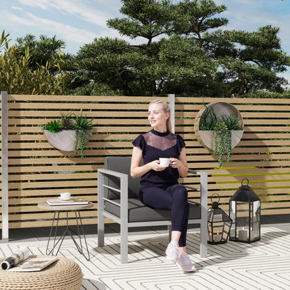 Garden Sofa, All-Weather Garden Single Sofa with Removable Cushions, Metal Frame Outdoor Furniture for Balcony, Charcoal Grey
