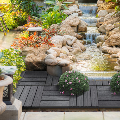 WPC Interlocking Decking Tiles, Pack of 11 Interlocking Patio Paving Slabs, 30 x 30 x 2.2 cm, Grey