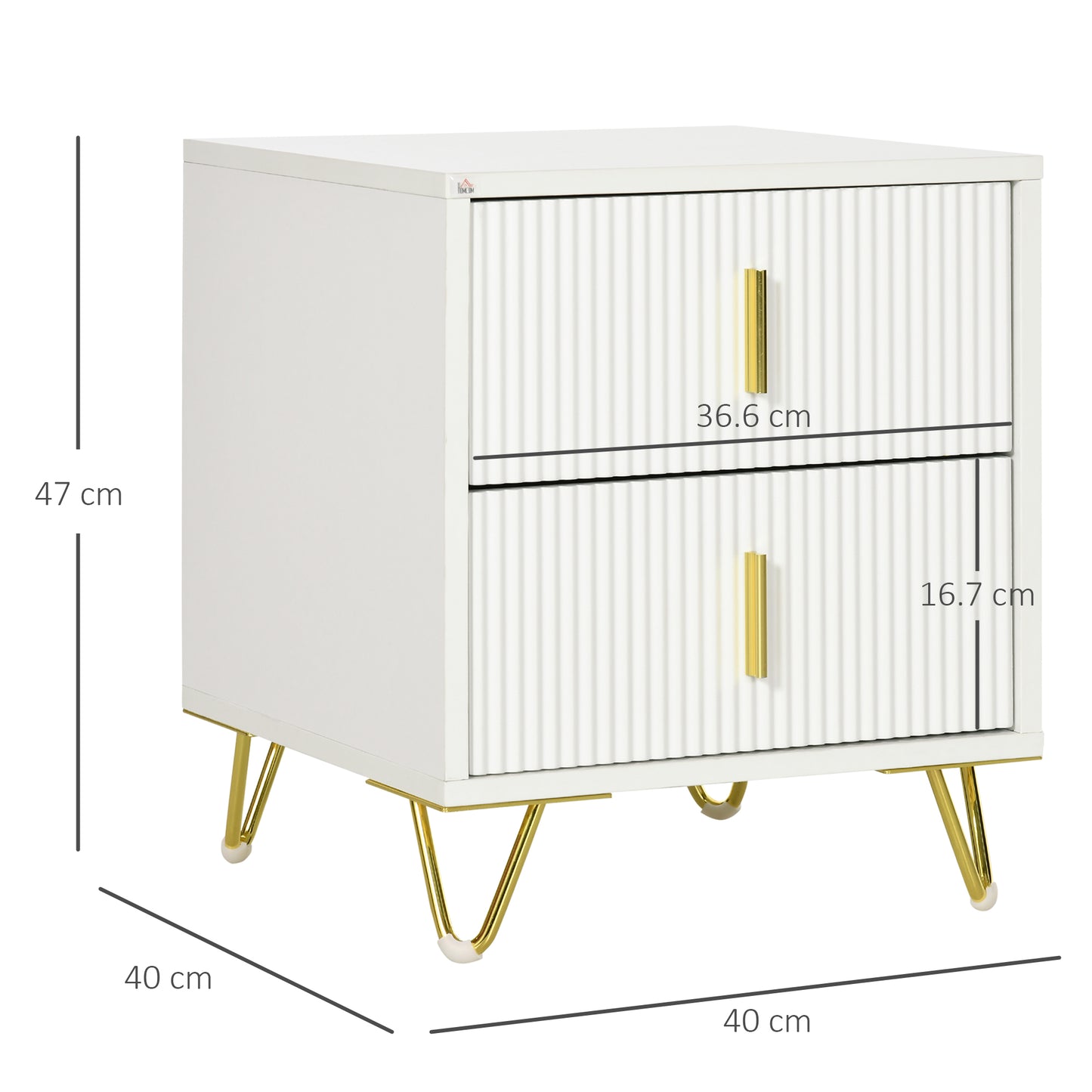Elegant Fluted Bedside Table - White/Gold-Tone