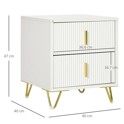 Elegant Fluted Bedside Table - White/Gold-Tone