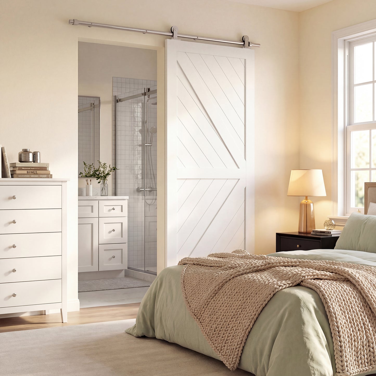 Sliding Door Hardware Kit Heavy Duty 304 Stainless Steel 152 cm Wide Door Silver Tone