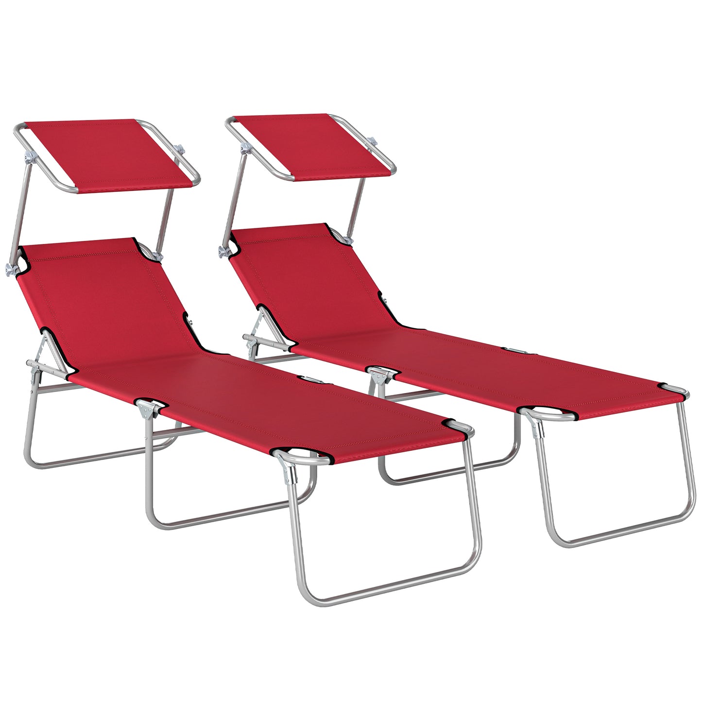 Outdoor Foldable Sun Lounger Set of 2, 4 Level Adjustable Backrest Reclining Sun Lounger Chair with Angle