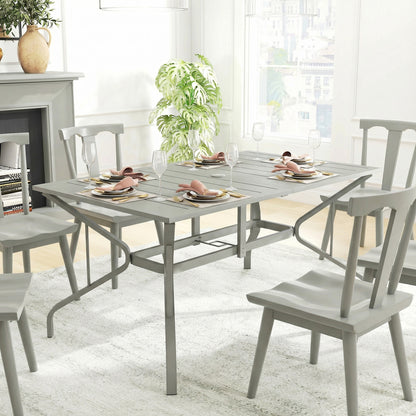 Rectangle Garden Table with Parasol Hole, Outdoor Dining Table for 6, Patio Table for Balcony, 150cm x 90cm, Light Grey