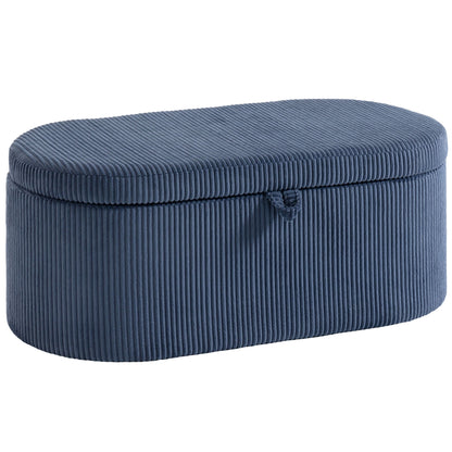 Storage Ottoman, Corduroy Upholstered Ottoman Storage Box with Padded Seat, 105 x 51 x 49 cm, Blue