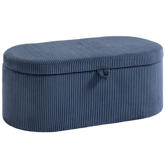 Storage Ottoman, Corduroy Upholstered Ottoman Storage Box with Padded Seat, 105 x 51 x 49 cm, Blue