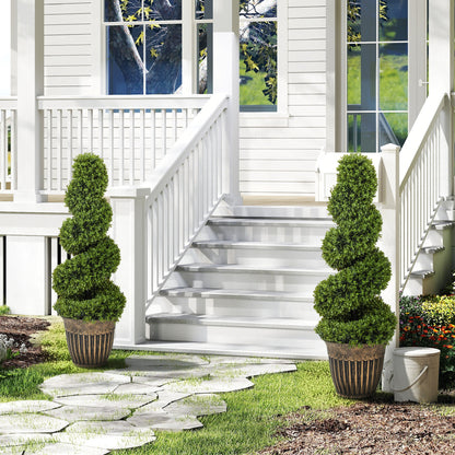 Set of 2 Artificial Plants, Topiary Spiral Boxwood Trees with Pot, for Home Indoor Outdoor Decor, 90cm