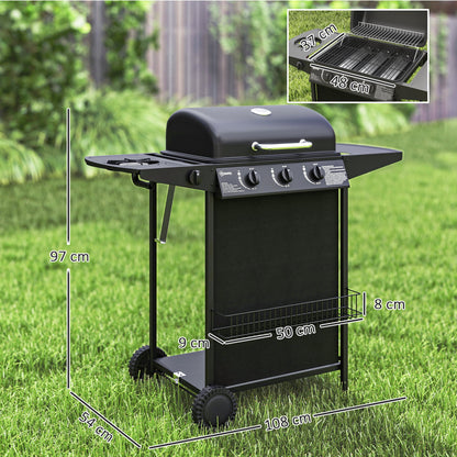 Four Burner Gas Grill BBQ - Black