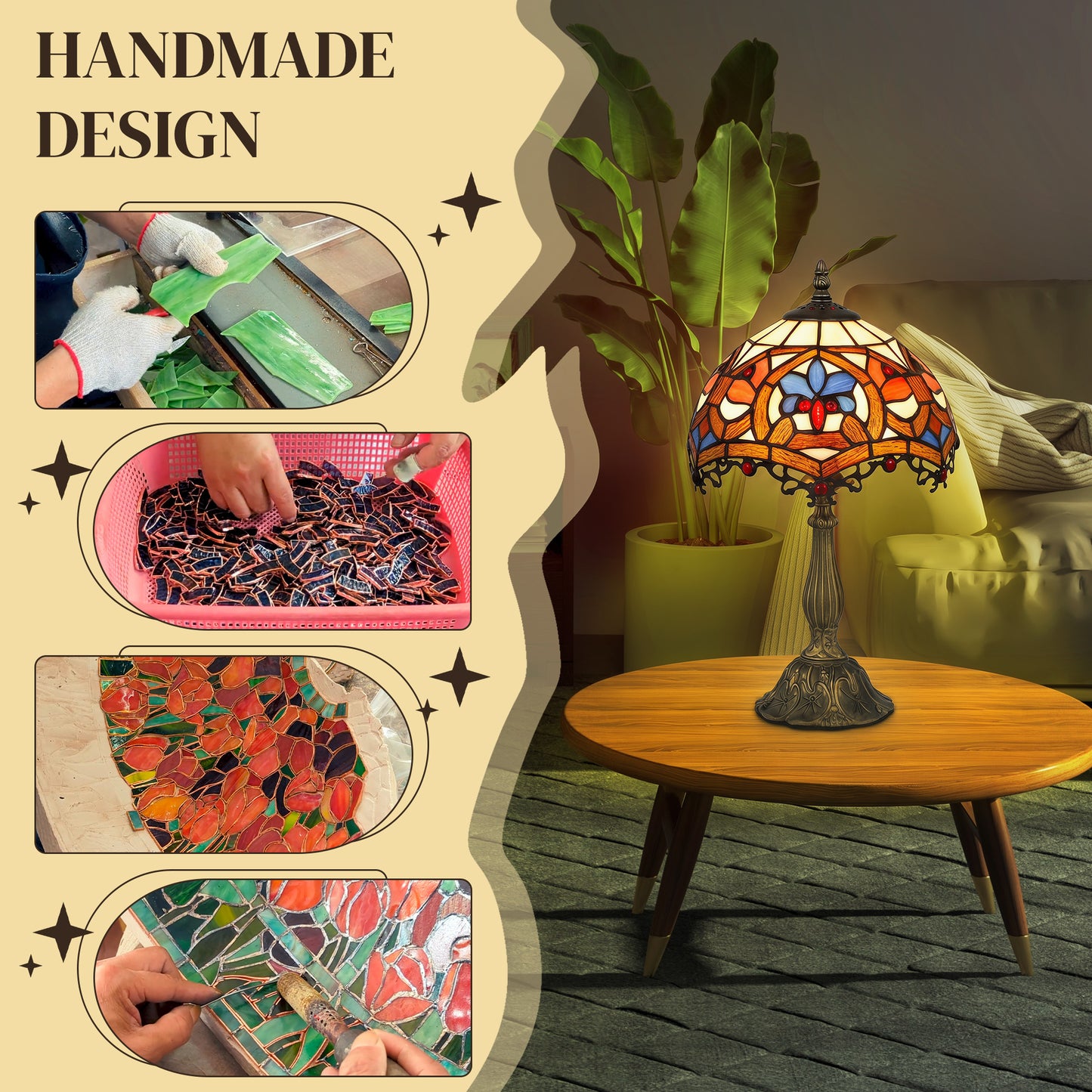 Tiffany Lamp, Stained Glass Table Lamp, Handcrafted Artisan Collectible, Suitable for Living Room and Bedside