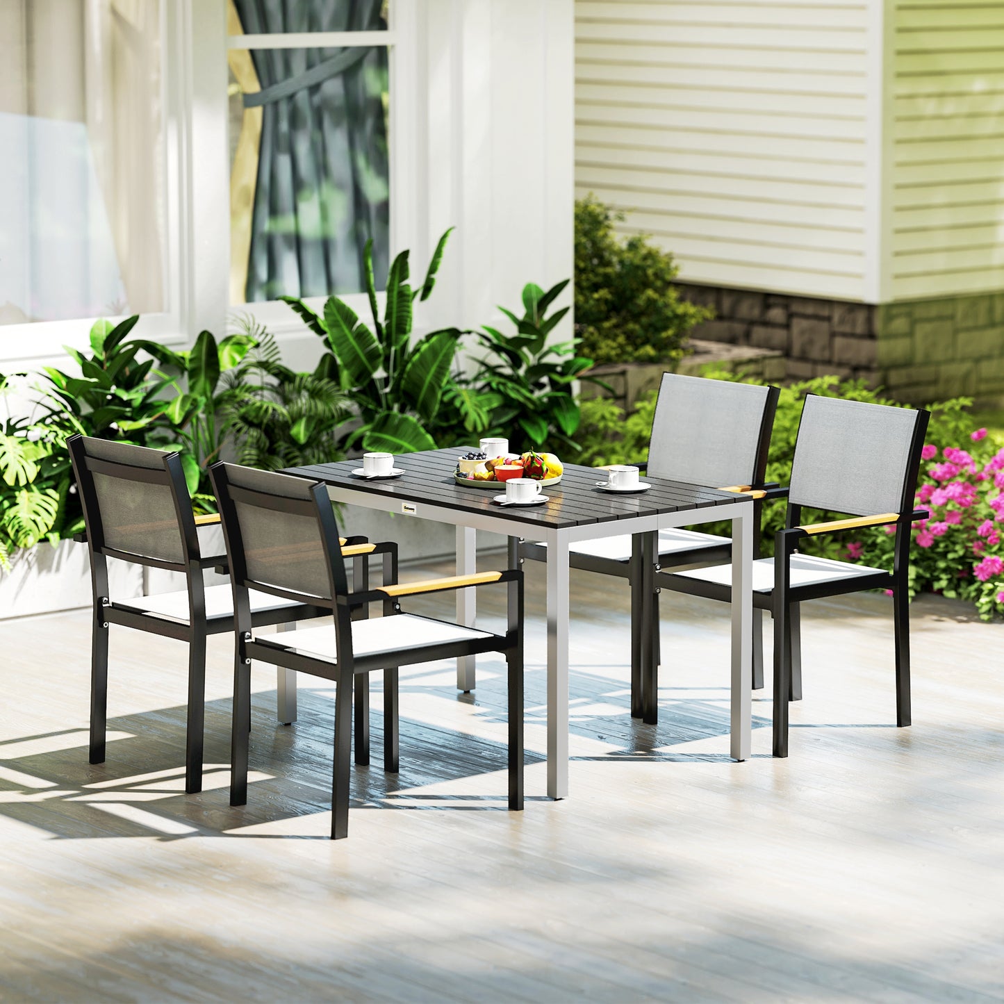 Garden Table for 4-6, 120 x 70 cm Outdoor Dining Table with Rust-Resistant Aluminium Frame, Easy Maintenance Slatted Top
