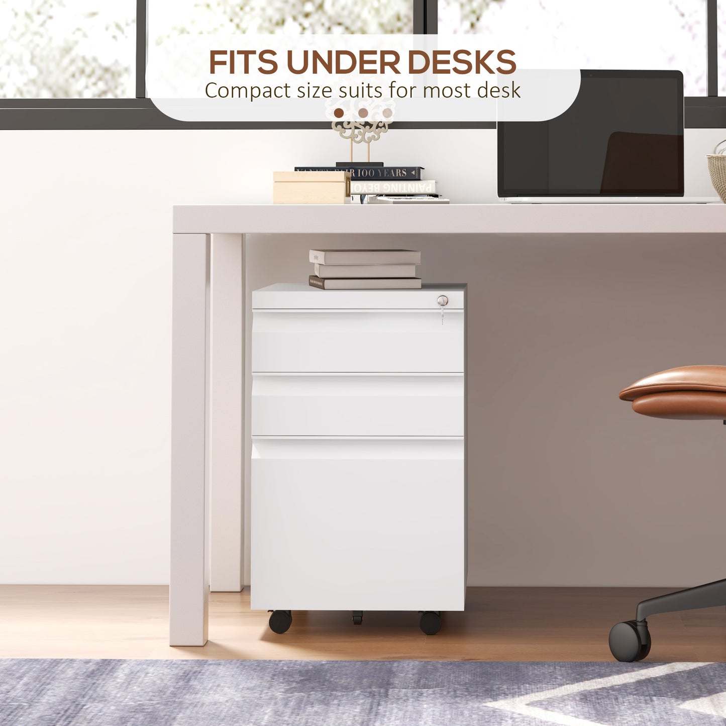 3-Drawer Filing Cabinet with Lock, Mobile Steel File Cabinet for A4, Legal and Letter Size, Under Desk Drawers