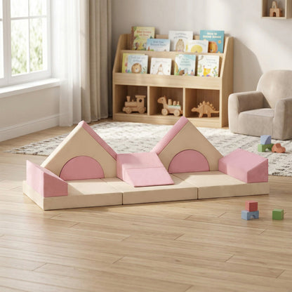 Kids Play Sofa, 12 Pieces Foam Modular Soft Play Set for Playroom, Children Convertible Sofa for Boys and Girls, Pink