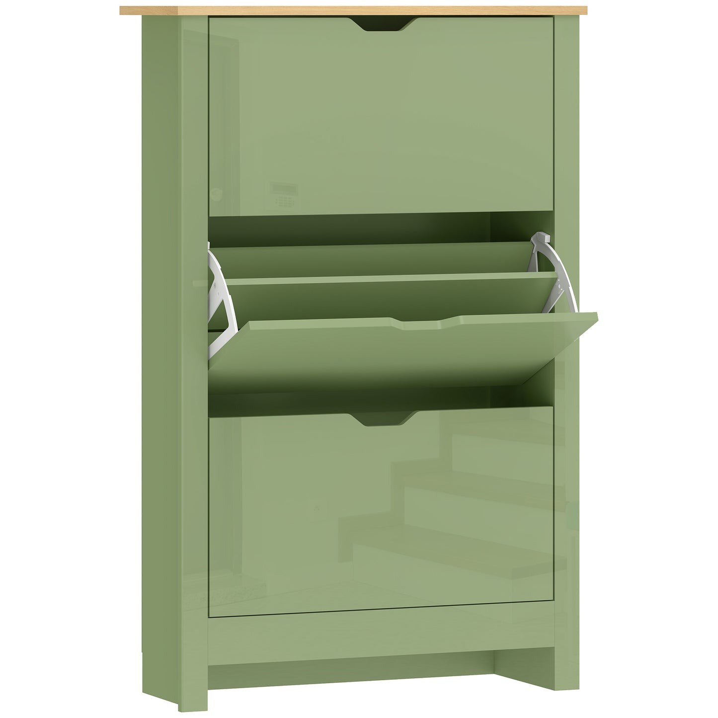 Slim Shoe Cabinet, Narrow Shoe Cupboard with 3 Flip Drawers, Adjustable Shelves for 18 Pairs of Shoes, High Gloss Green