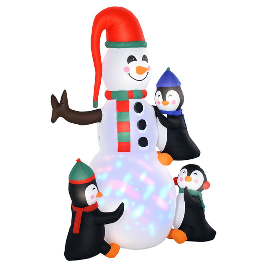 6ft Inflatable Christmas Snowman with Three Penguins LED Xmas Décor Holiday Outdoor Yard Decoration