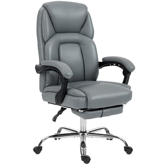 Faux Leather Reclining Office Chair, with Footrest - Grey