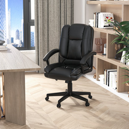 Desk Chair, PU Leather Office Chair with Adjustable Height and Swivel Wheels, for Home Work Study, Black