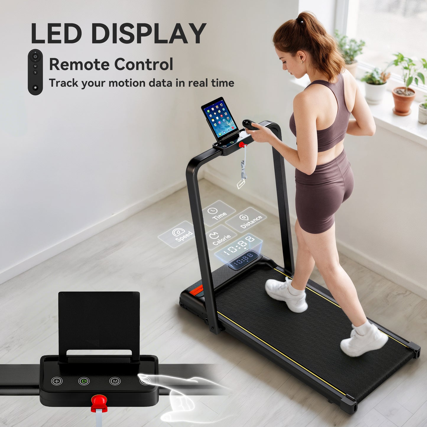 Folding Treadmill Walking Pad, 2HP Portable Under Desk Treadmill with Handle, Running Jogging Walking Machine