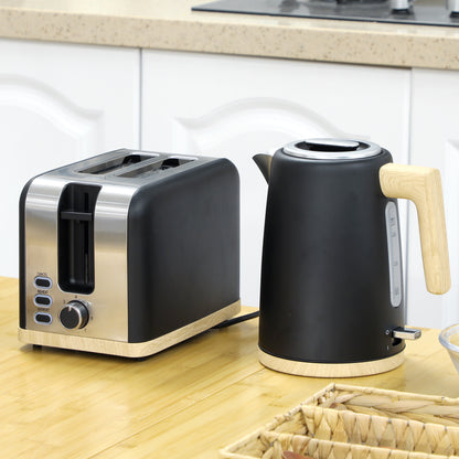 Stainless Steel Kettle and Toaster Set, 1.7L 3000W Fast Boil Kettle & 2 Slice Toaster Kitchen Set