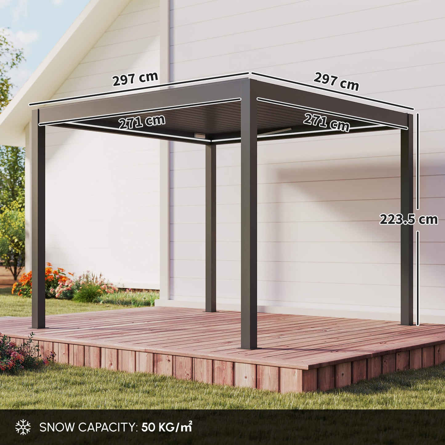 3 x 3(m) Electric Louvered Pergola with LED Lights, Aluminium Pergola Hardtop Gazebo with Remote