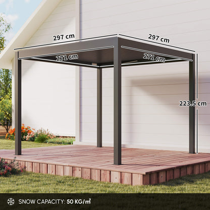 3 x 3(m) Electric Louvered Pergola with LED Lights, Aluminium Pergola Hardtop Gazebo with Remote