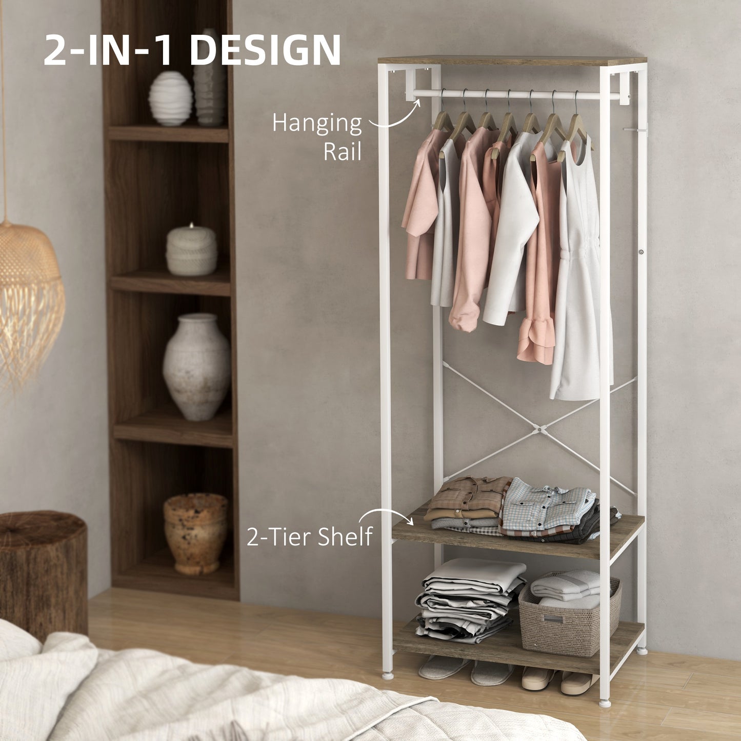 Hallway Coat Rack and Shoe Bench Tree - Grey