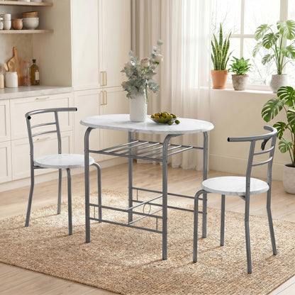 Three-Piece Compact Dining Set - White Marble Effect