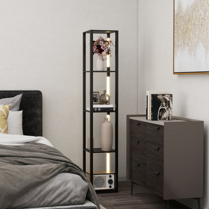 LED Floor Lamp with Shelves, Modern Dimmable Standing Lamp with 3 Brightness Levels and Foot Switch for Living Room, Bedroom