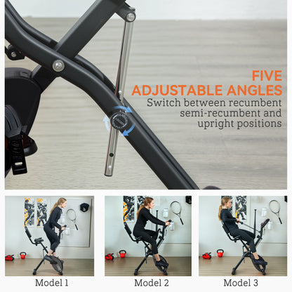 Five-in-one Foldable Exercise Bike, Stationary Bike with Arm Workout Bands, LDC Monitor, Phone Holder, Black