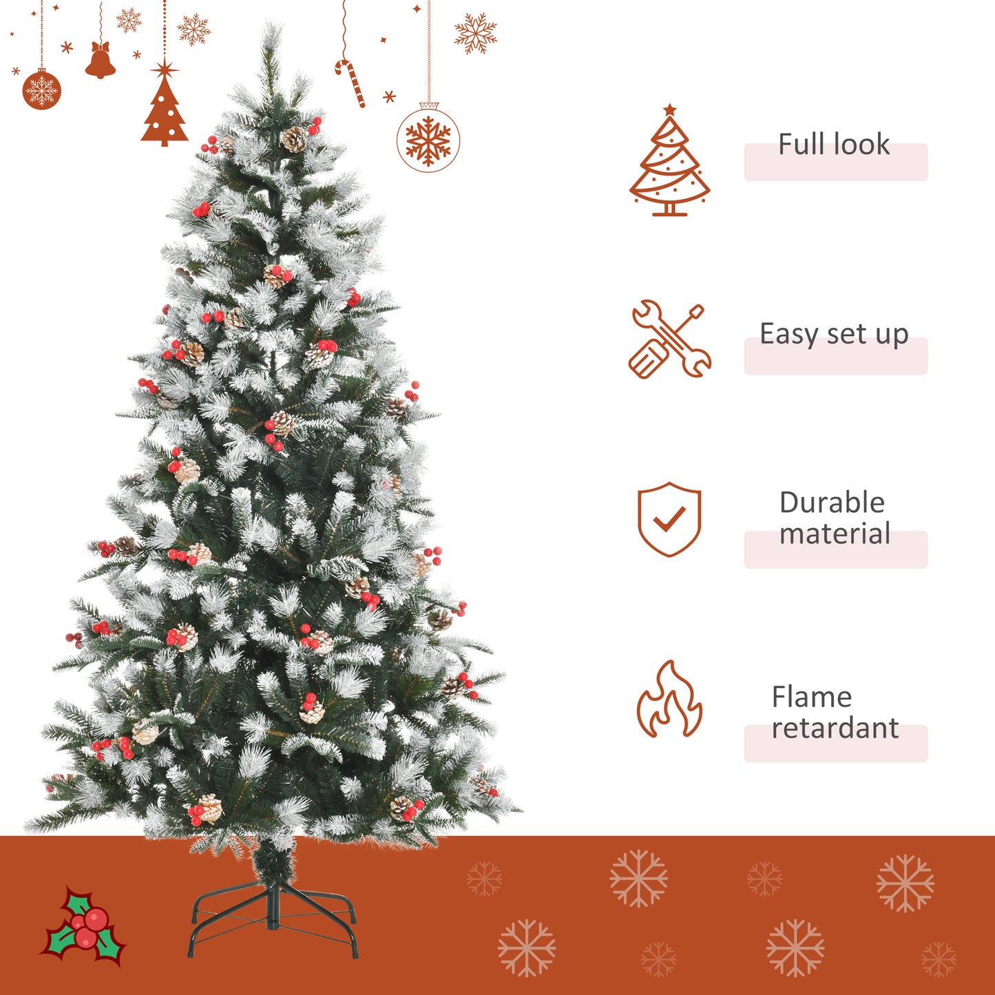 6FT Artificial Snow Dipped Christmas Tree Xmas Pencil Tree Holiday Home Party Decoration