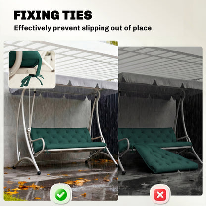 3 Seater Bench Cushion, Garden Chair Cushion with Back and Ties for Indoor and Outdoor Use, 98 x 150 cm, Green