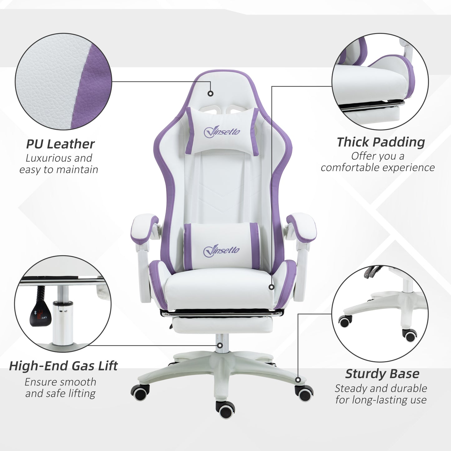 Computer Gaming Chair, PU Leather Office Desk Chair with Footrest, Swivel Wheels, 135° Reclining Back, Lumbar Support