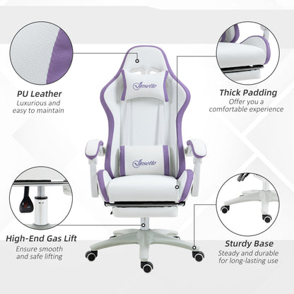 Computer Gaming Chair, PU Leather Office Desk Chair with Footrest, Swivel Wheels, 135° Reclining Back, Lumbar Support