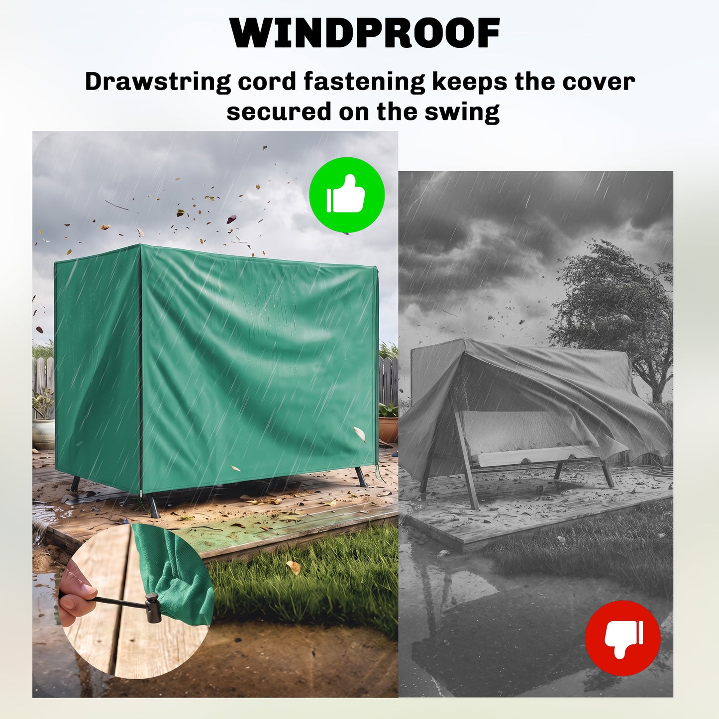 220 x 125cm Three-Seater Swing Chair Protective Cover - Green