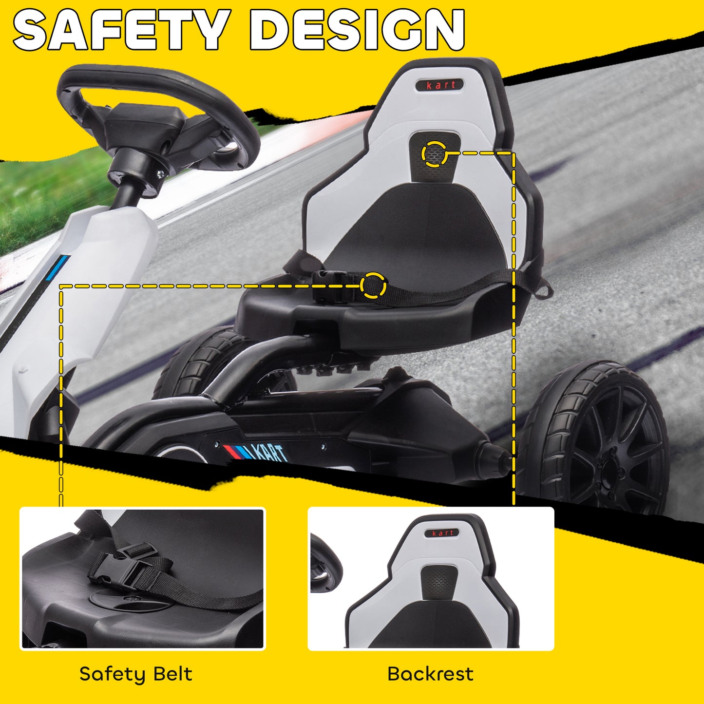 12V Electric Go-Kart for Kids, Ride-On Racing Go-Kart, with Forward and Reversing Functions, for Ages 3-8 Years - White