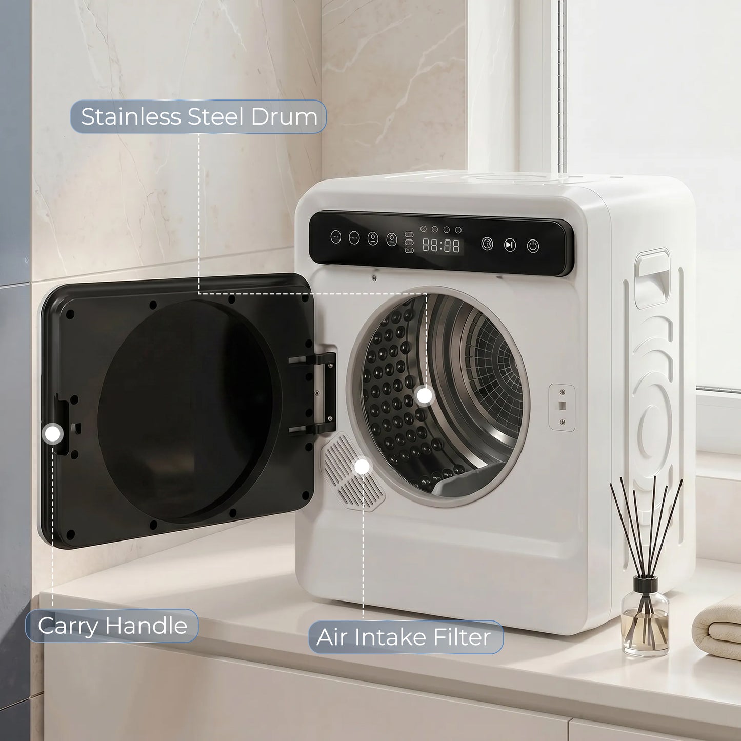 5kg Vented Tumble Dryer, 1000W Compact Tumble Dryer with Smart Drying, Freestanding Stackable Clothes Drying Machine
